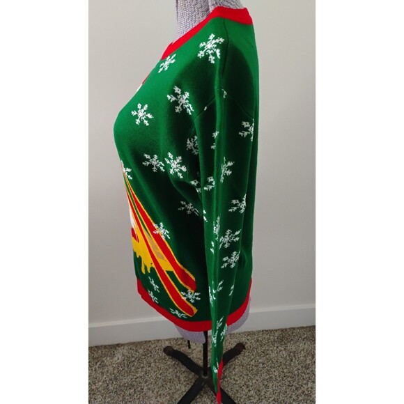 Ugly Christmas Sweater Cat Pizza Laser Eye Sz M Humor Holiday Party Unisex - Picture 4 of 8